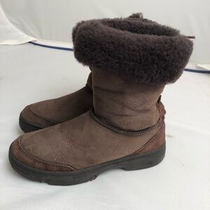 UGG F8008I chocolate suede short boots with tie back